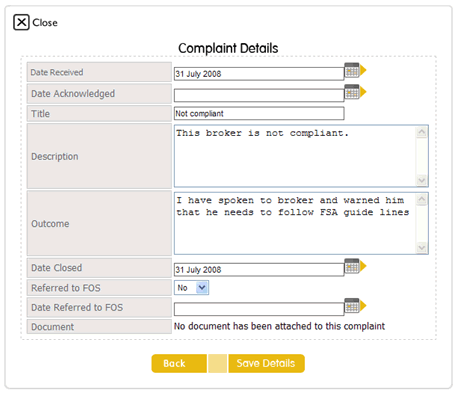 Complaints Window